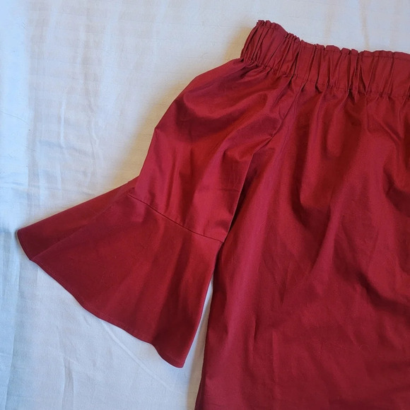 NWT Express Off the Shoulder top burgandy dark red bell sleeves S - Picture 2 of 8